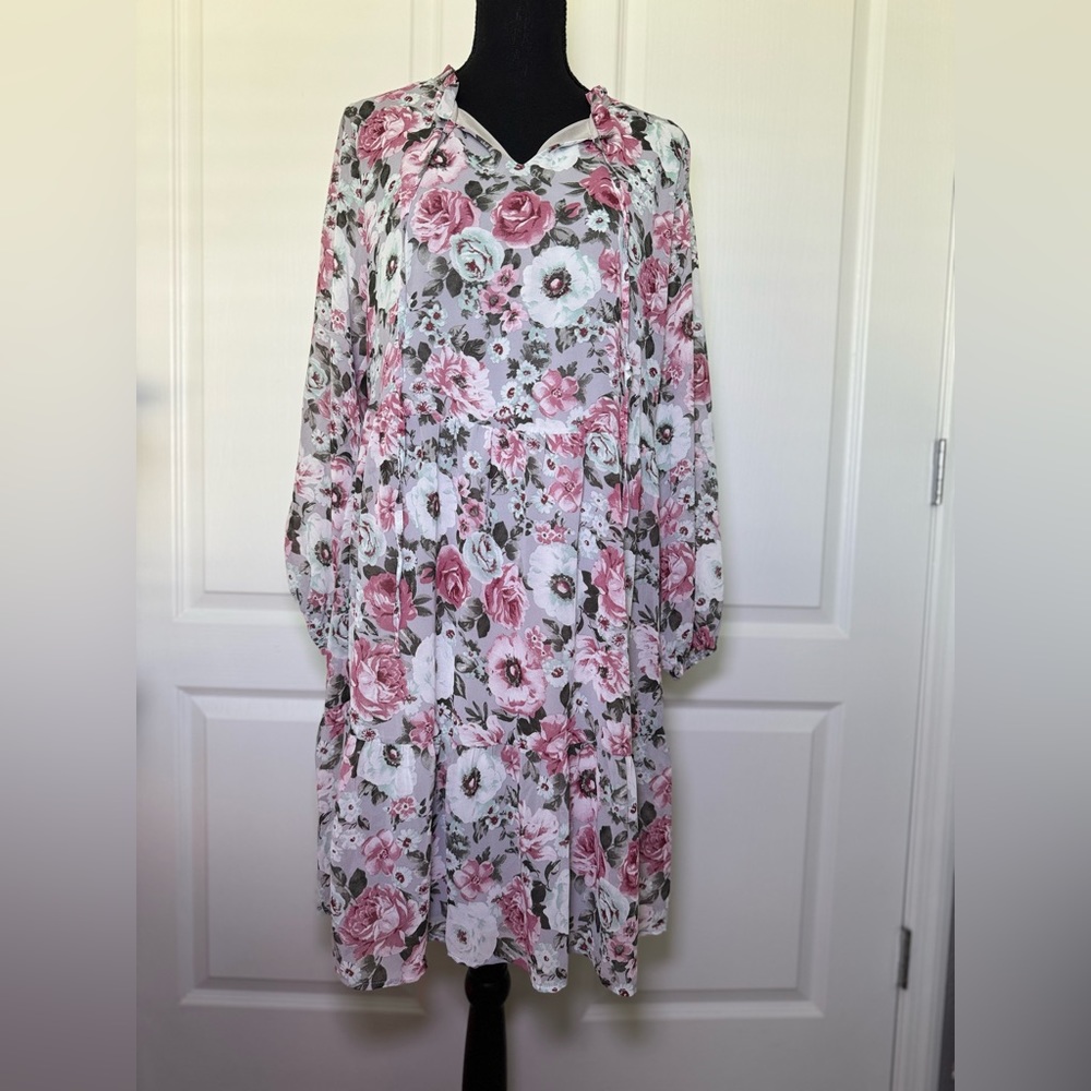 CALSTYLE Cottagecore Floral Tiered Plus Midi Dress Size Small